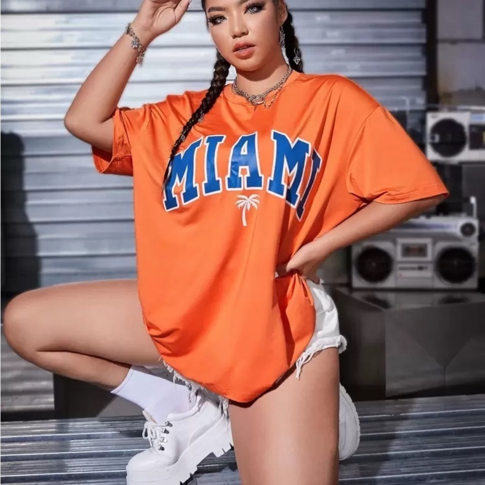 2/$15 SHEIN curve 3x Orange Miami Graphic Women's Top